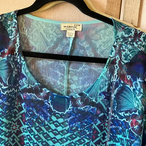 One World Blue and Green Sheer cover up petite medium
