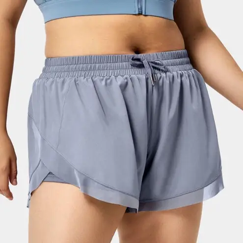 Halara NWT  Drawstring Contrast Mesh 2-in-1 Plus Size Shorts Faded Denim