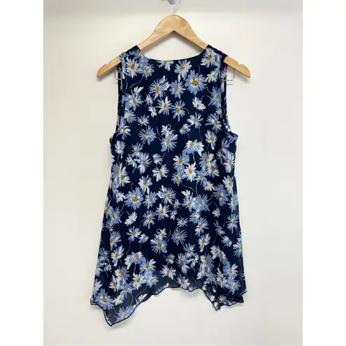 Karen Kane Tank Top Floral Size Small Blue Uneven Hem Pullover NEW