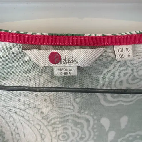 Boden USA BODEN Louisa Top Womens 6 Green Bell Sleeve Floral Jersey Paisley Modal Coastal