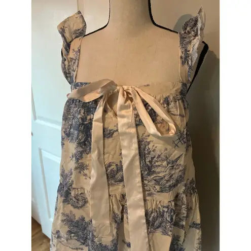 Blue and cream toile mini dress small