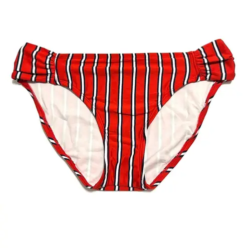 Kona Sol Red Stripe Tab Side Medium Coverage Bikini Bottom NWOT L