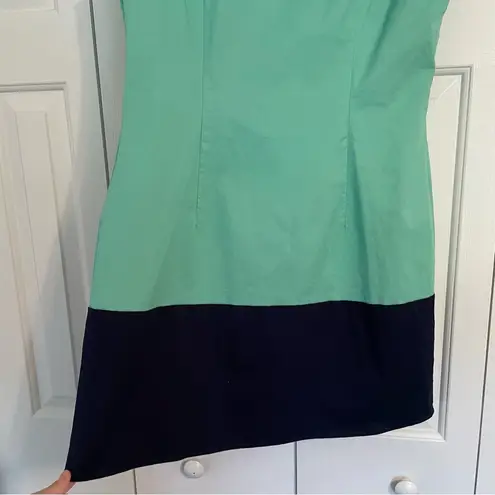 Sail To Sable Tunic Sheath Dress Sz Large Aqua Navy Blue Colorblock Cotton