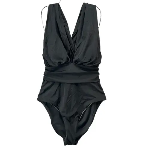 Chelsea28 Swimsuit Womens Large Black One Piece Convertible 4 Way Halter Plunge