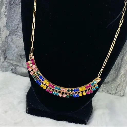 Anna & Ava Multicolor Crystal Fashion Curved Bar Necklace Gold NWT