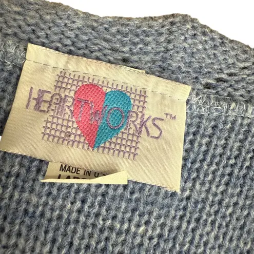 Vintage Heartworks L Crochet Cardigan Sweater Pastel Grannycore Cutesy Kawaii Blue Size L