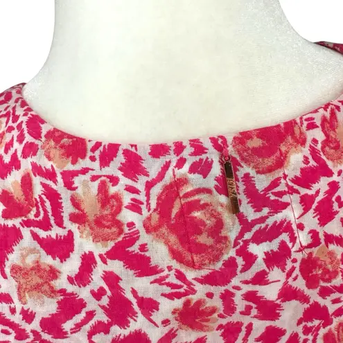 MISA Los Angeles Pink Floral Button Front Midi Dress Puff Sleeve L Made In USA