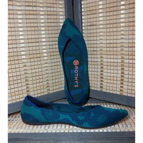 Rothy's Women's Teal Blue Camo The Point II Flats Size 6.5