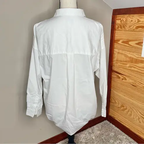 Magaschoni White Long Sleeve Popover Split Neck Tunic Shirt Top Blouse Medium
