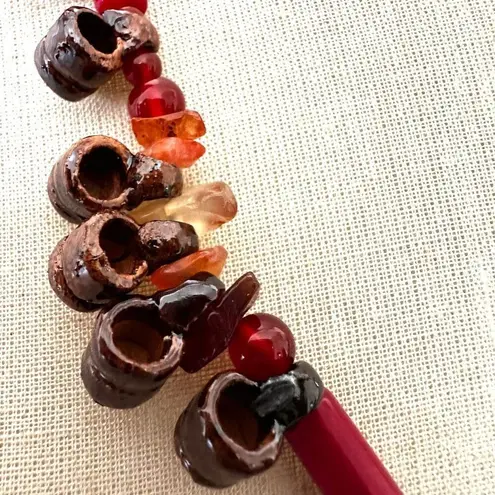 Vintage Mexican Folk Art Cluster Necklace, Pottery Mugs