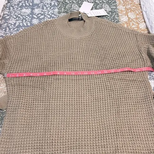 NWT Cozy Waffle Knit Crewneck Sweater Dress with Belt Tan Size Small