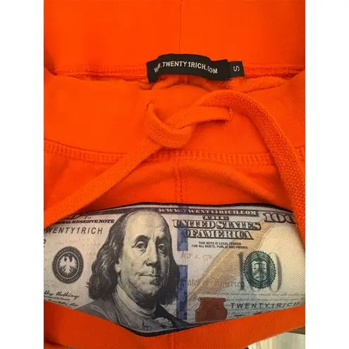 Twenty One Rich Sweatpants S with Money Graphic & Drawstring Waistband Orange