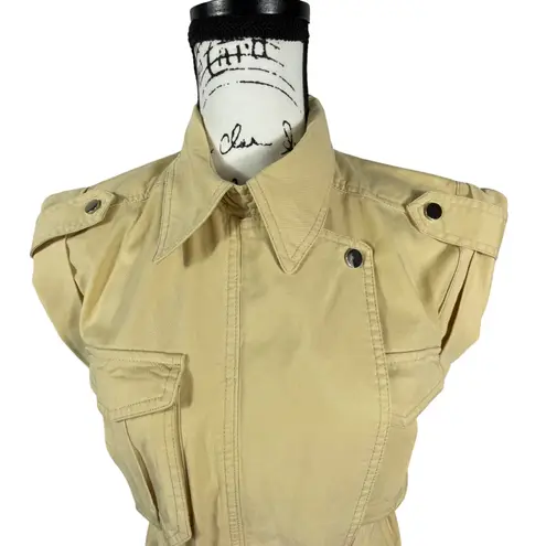 Elan Utility Safari Dress Jacket Yellow Belted Sleeveless Zip Front Women's S