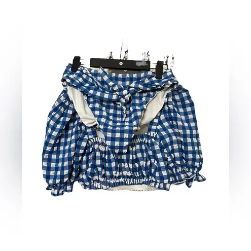 Montce Paula Tie Up Bikini Bottom + Gingham Marcela Top Blue Size L