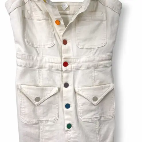 New MOTHER | XS | To The Point Dress Rainbow Button White Denim Dress BodyCon