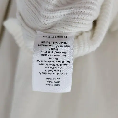 T by Talbots Womens Sweater Large Ivory Drawstring Cowlneck Waffle Knit Pullover White