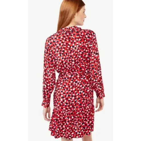 Free Assembly Long Sleeve Tiered Belted Mini Dress with Pockets Size Small Red