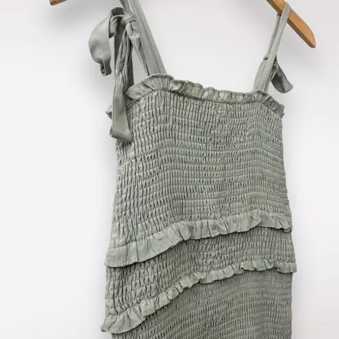 Mable L Pastel Green Mini Dress Badale Smocked Ruffles Satin Coquette Feminine Size L