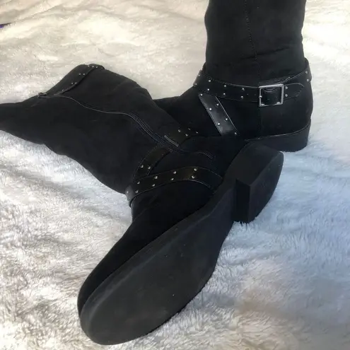 REPORT ARVADA BLACK SUEDE KNEE HIGH ZIP UP WOMENS BOOTS WITH BUCKLE SIZE 5.5