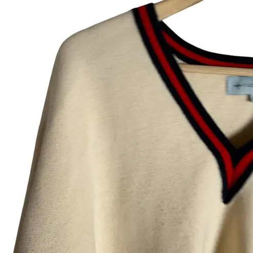 Tuckernuck Camden Ivory Striped V-Neck Soft Knit Poncho Cape Sweater One Size