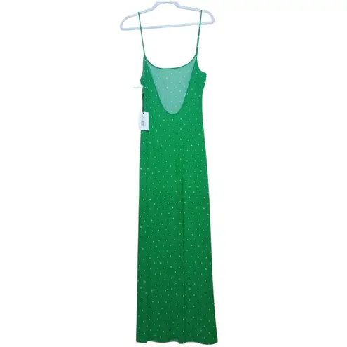We Wore What Scoop Slip Dress Green And White Polka Dots Size LARGE New NWT