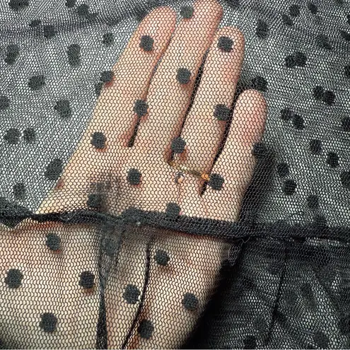 Black mesh tulle ballet core polka dot sheer slip midi Lola Dress Lace Large