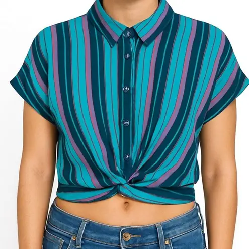 Vintage 80s Style Striped Crop Top Button