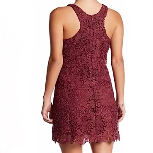 WAYF Randy burgundy crochet lace mini dress high neck cocktail party boho