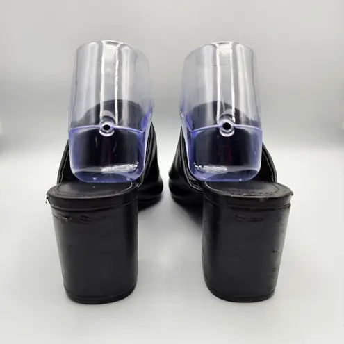 Tally Weijl Black Leather Mules Slide Pump Heels Shoes Sandals Size 38