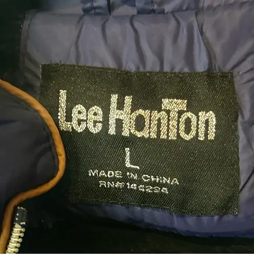 Lee HanTon Blue w/Brown Lining & Gold Details Quilted w/Faux Fur Lining Vest L Size L