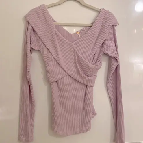 Free People  Marley Sweater Top Purple Ribbed Patrern