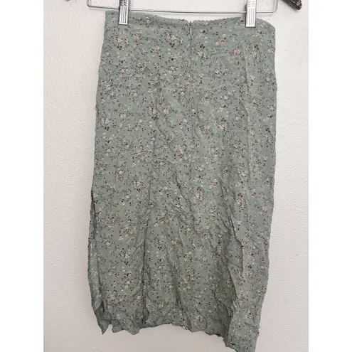 Brandy Melville  Phoebe Midi Skirt Ditsy Floral Thigh Slit Teal Mint Coquette S