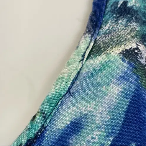 Vintage 90s Babydoll Dress Sleeveless Relaxed Fit Pockets Blue Green Tropical Size L