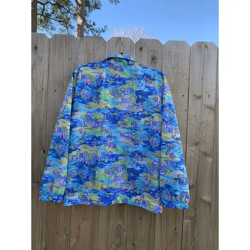 Vintage Napa Valley Track Jacket Large 90s Beach Fish Vacation Nautical Blue