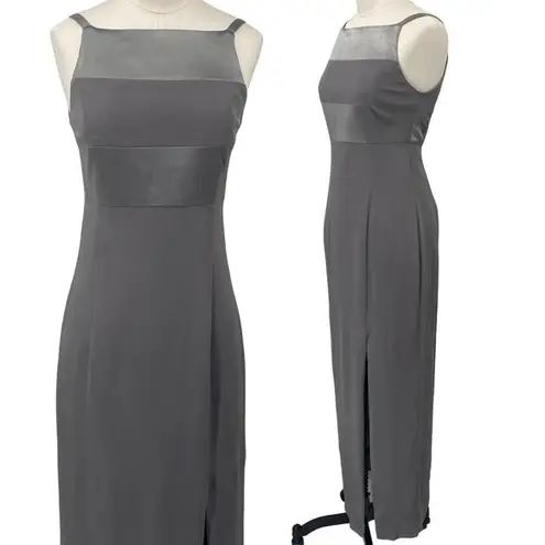 Vintage 90s Column Gown Sleeveless Square Neckline Maxi Slinky Silver Gray XS