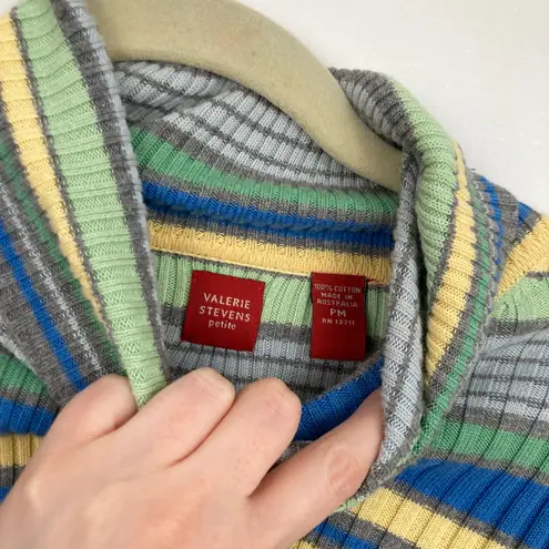 Valerie Stevens Y2K Women M Petite FLAW Multicolor Stripe Ribbed Turtleneck Slim