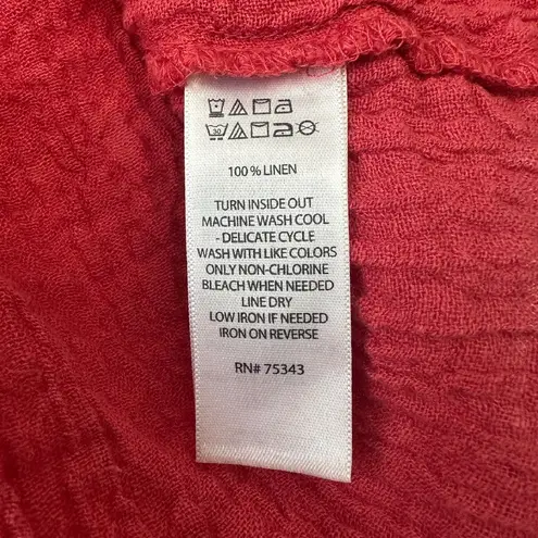 Tahari 100% Linen Button Up Top European Flax Long Sleeve Coral Red Women Medium