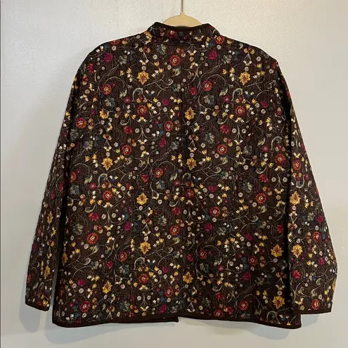 CJ Banks Quilted Floral Jacket Womens 1X Boho Embroidered Tapestry Style Coat Brown
