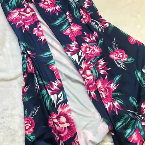 Unbranded Floral High Slit Maxi Skirt Women's Size XL Swim Cover Blue Pink Green