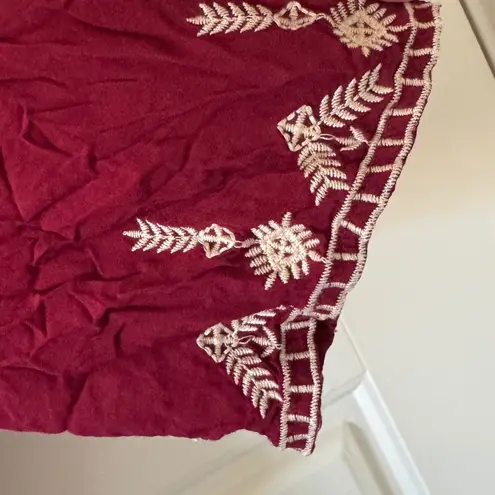 MikaRose sz M Women Maroon Aztec Embroidered VNeck Fit Flare Dress Bohemian Fall