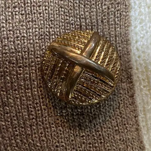 Vintage Mita 2 Piece Knit Cardigan & Skirt Set Matching Cream Tan Womens 18