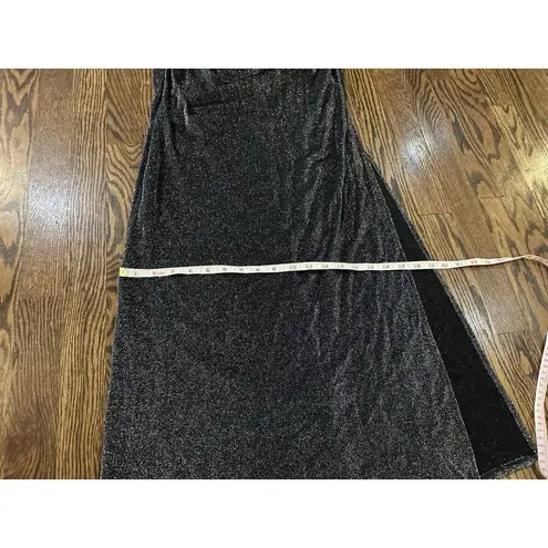 BCX DRESS Womens Silver Cross Straps Cowl Back Sparkly Maxi Dress Size Large