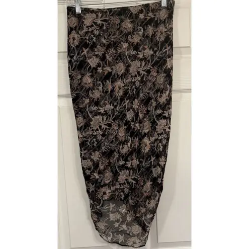 Veronica Beard 100% Silk Skirt Sz 4 Black Floral Metallic Ruched High-Lo Ruffle