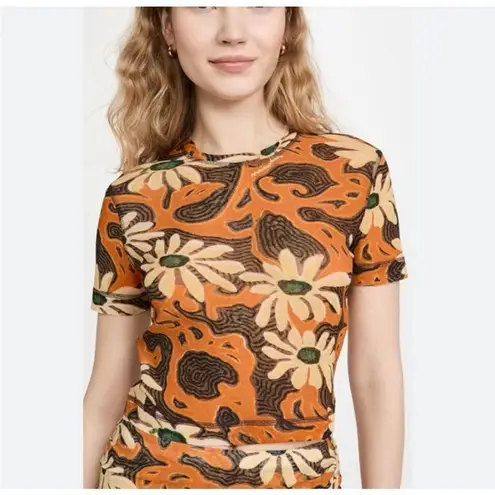 Nanushka Nilo Floral Short Sleeve Cropped Top Arte Povera Size Small Streetwear Orange
