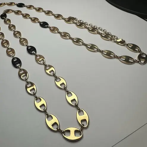JBK Signed Gold Tone & Black Mariner Link Chain Necklace Camrose & Kross