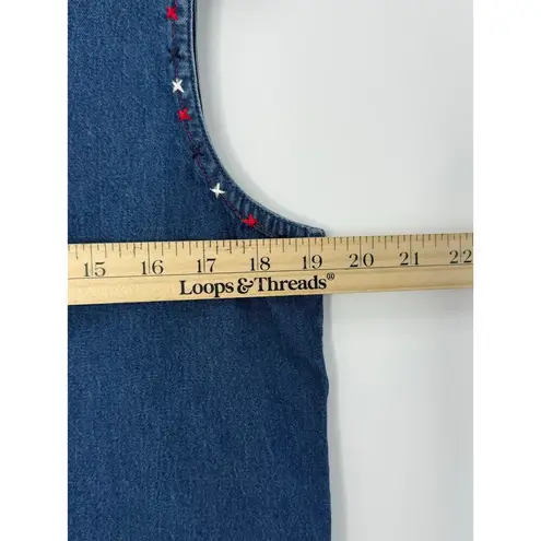 Vintage New Directions Denim Vest Women L Cat Embroidered Patriotic USA July 4th Blue Size L