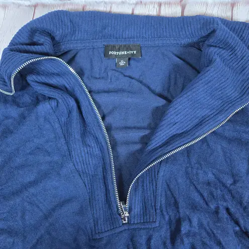 Fortune + Ivy Blue High Neck 1/2 Zip Lightweight Pullover Sweater XL