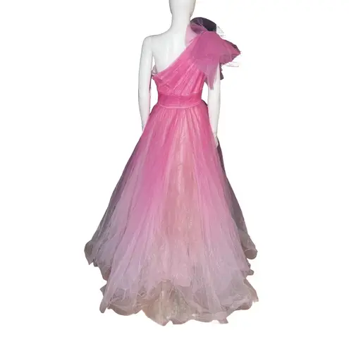 Mac Duggal Pink Glitter Ombre Ruffled One Shoulder Ballgown 20377 Women’s Sz 6