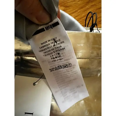 Alexander McQueen McQ Skirt Sz 12 Metallic Silver Vinyl Midi Avant Grand…