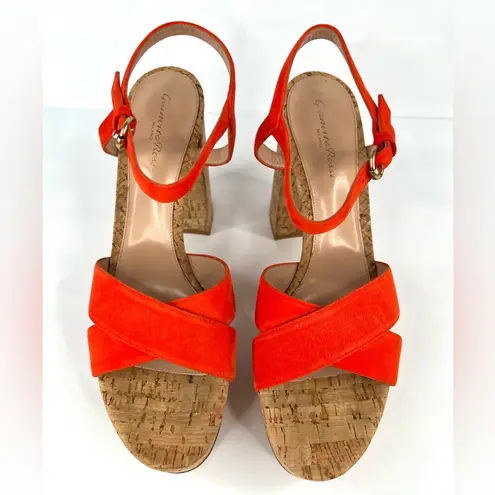 Gianvito Rossi Orange Suede & Cork Platform Ankle Strap Heel Sandals Size EU 42